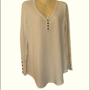 Chaser Thermal V-Neck Pullover Top Activewear Athleisure Cozy Layer Cream Large